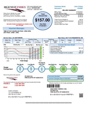 USA Wyoming High West Energy utility bill