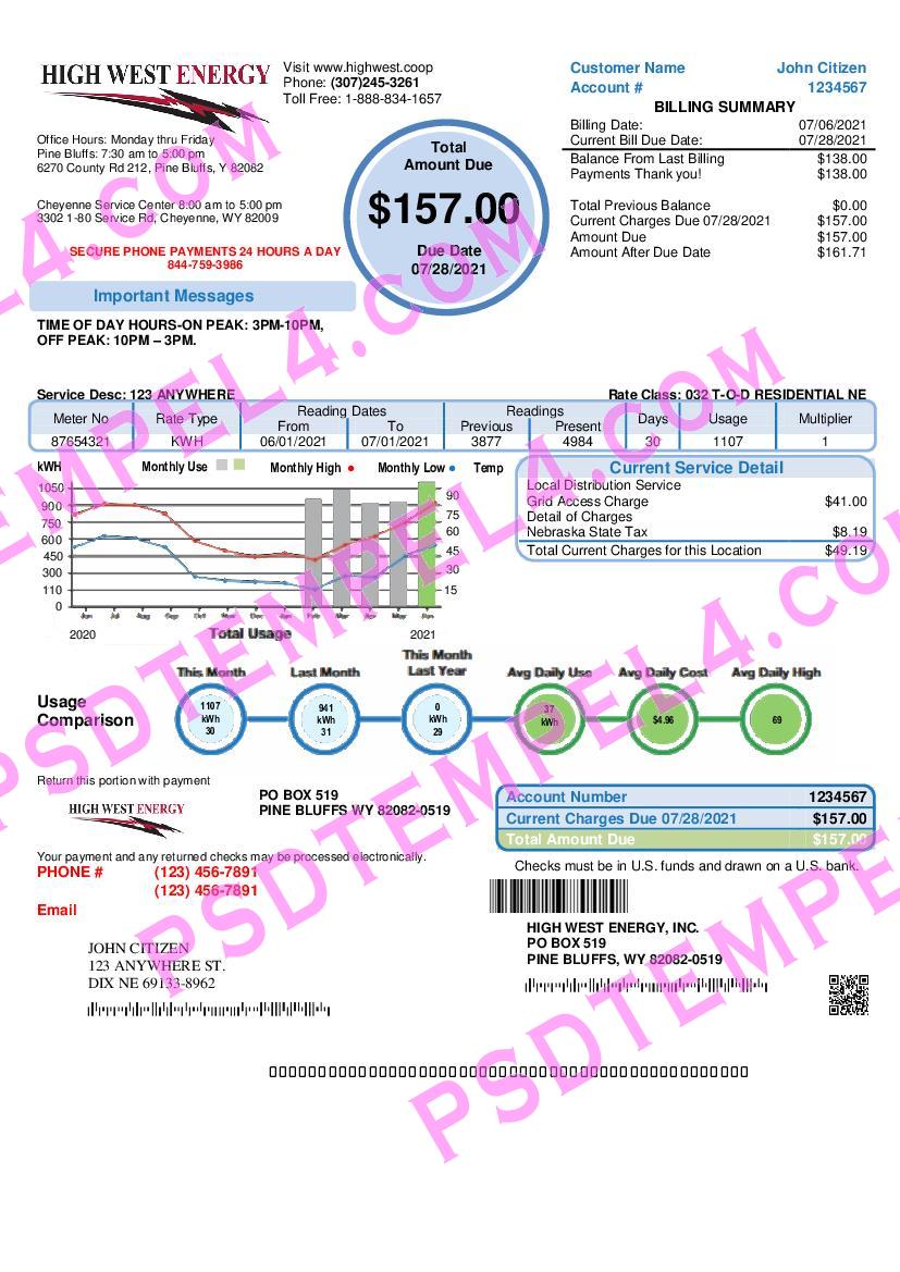 USA Wyoming High West Energy utility bill