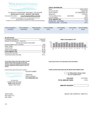 USA Youngstown Water Department utility billYoun
