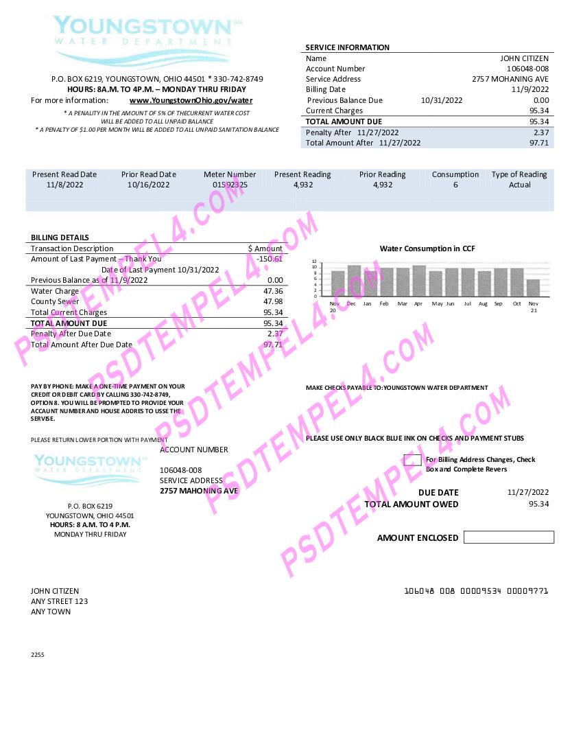 USA Youngstown Water Department utility billYoun
