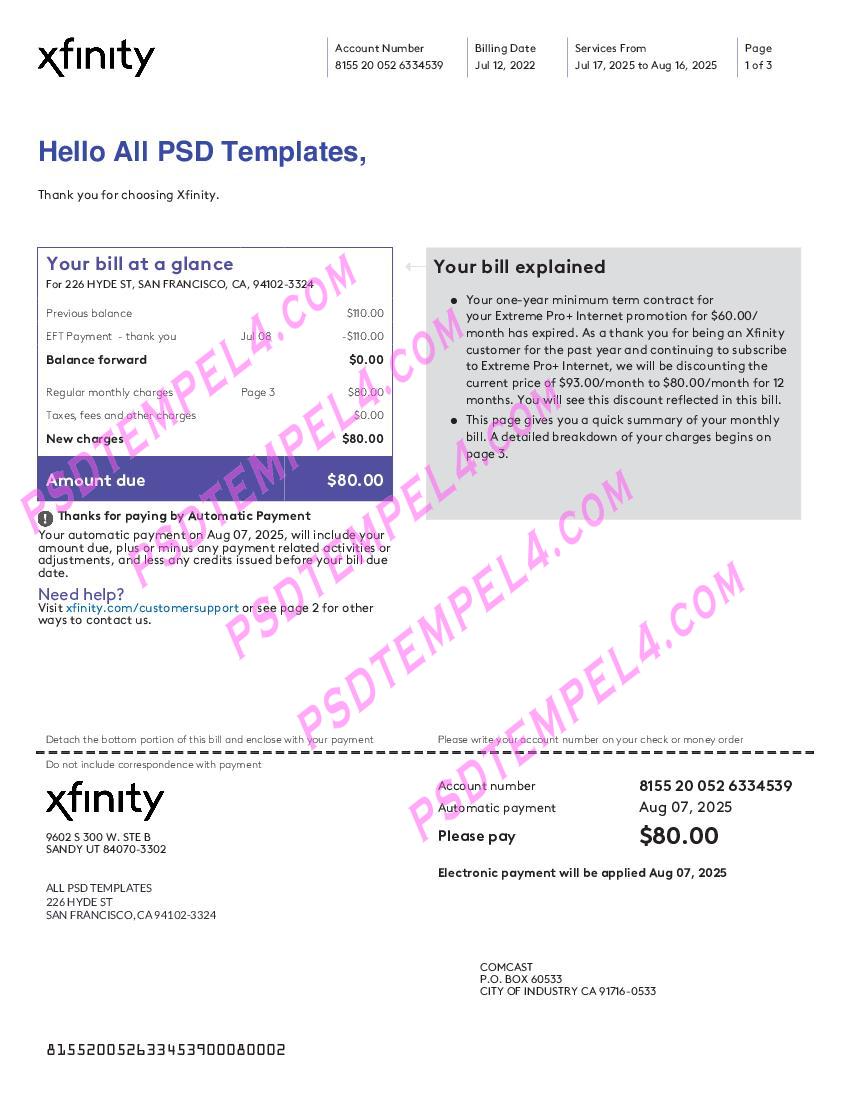 USA 1xFinity New Utility Bill 3pages
