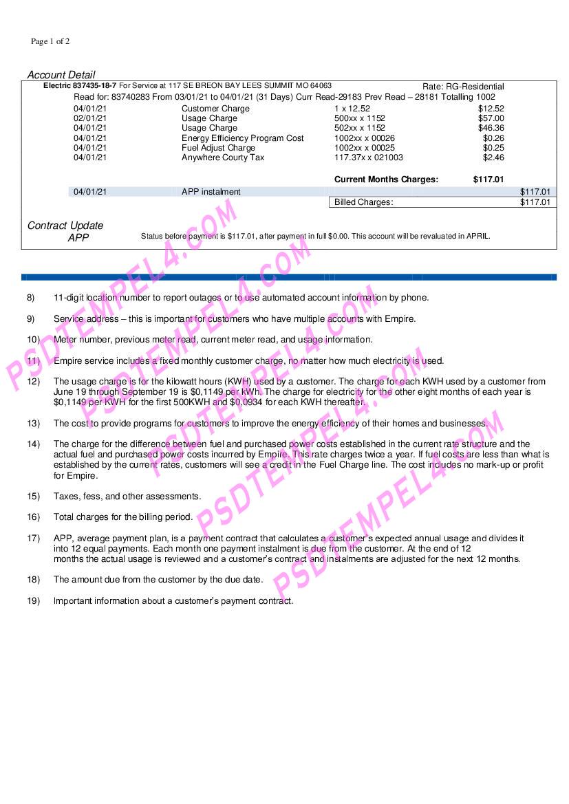 USA Empire District Electric Company utility bill 2pages
