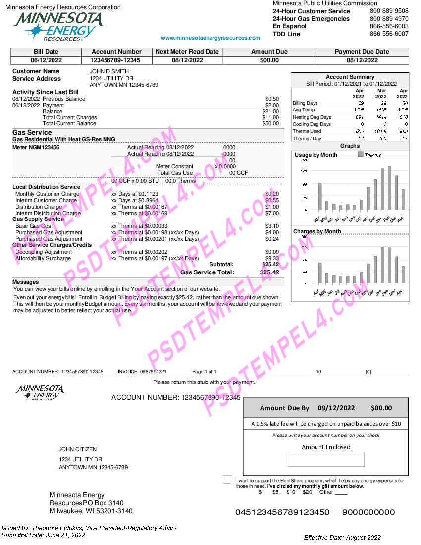 USA Minnesota Energy 2 pages utility bill