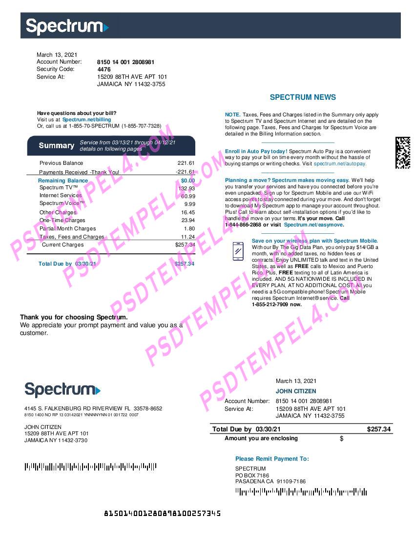USA Spectrum utility bill 4 pages