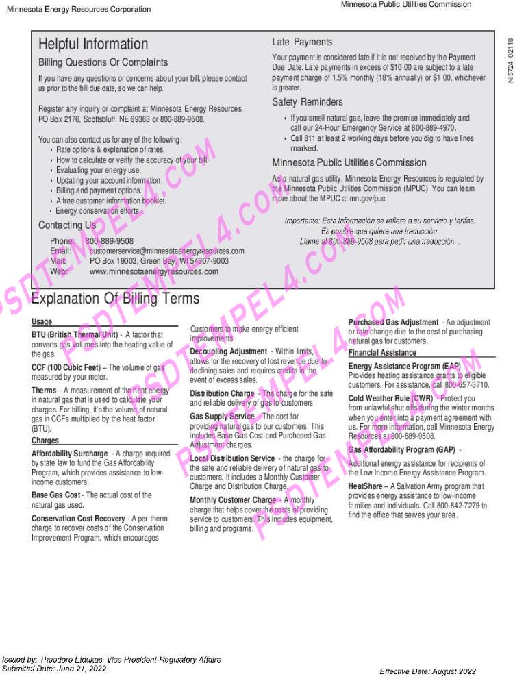 USA Minnesota Energy 2 pages utility bill