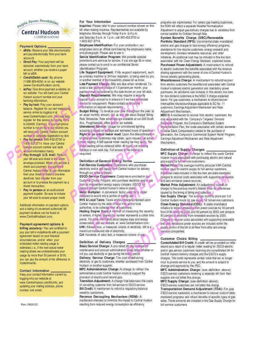 USA New York Central Hudson A fortis utility bill 3 pages