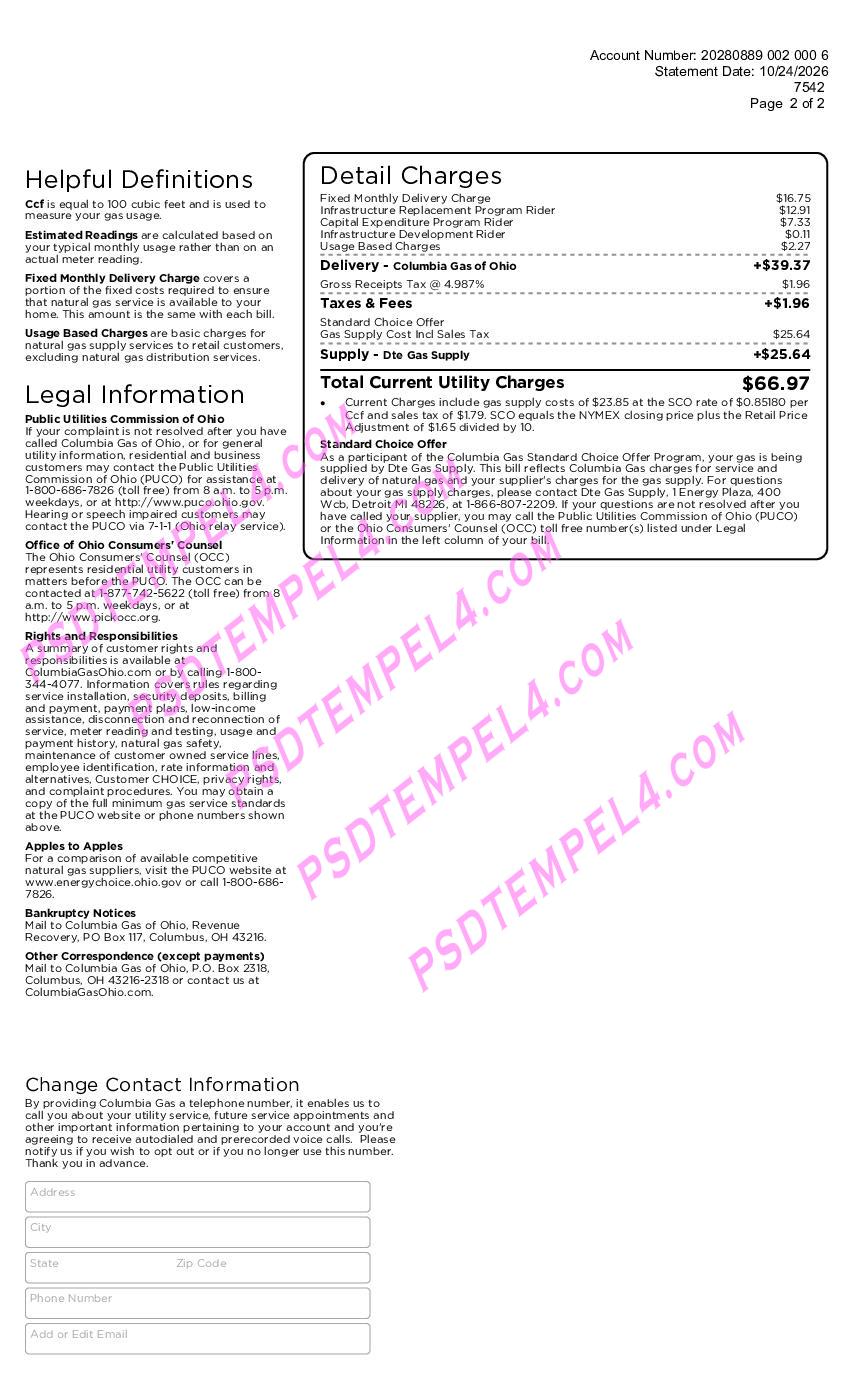 USA Ohio Columbia Gas utility bil 2pages