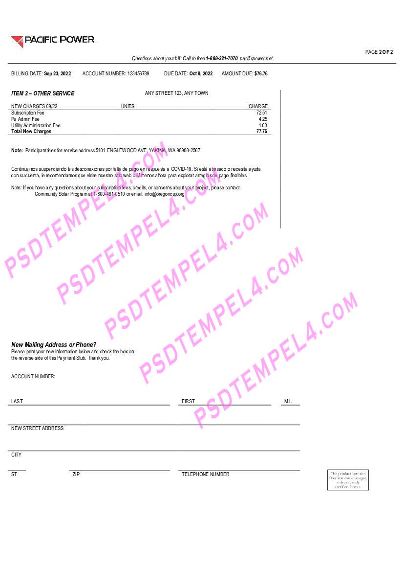 USA Pacific Power utility bill 2pages