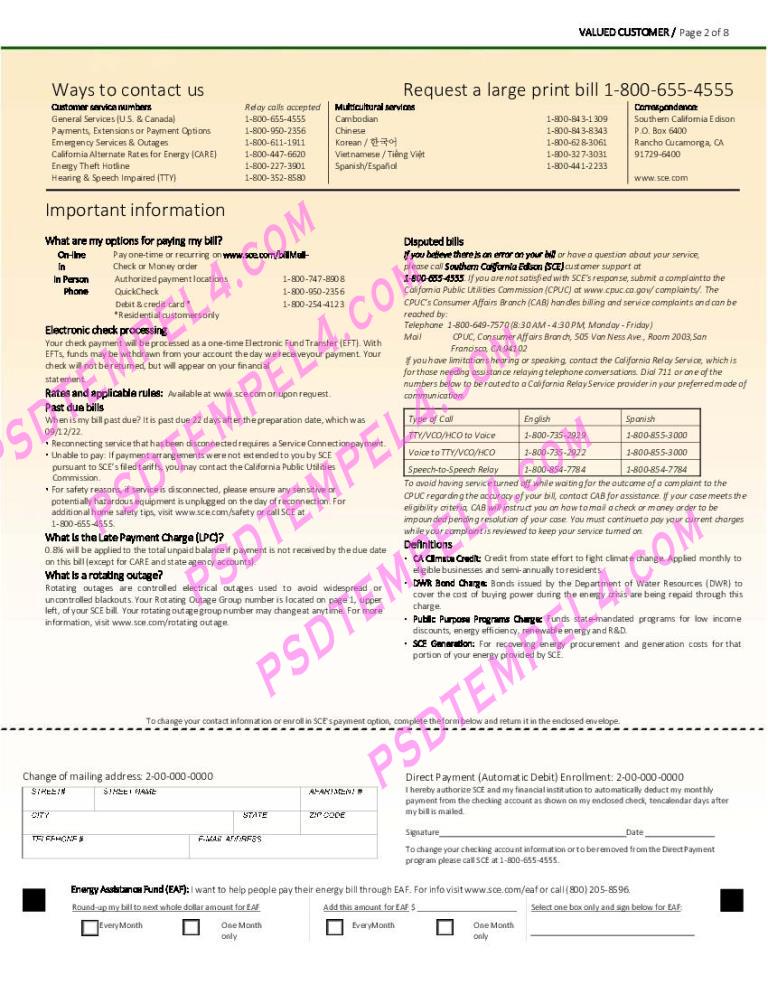 USA Southern California Edison 8 pages utility bill