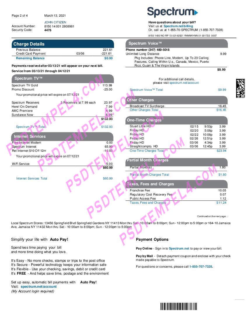 USA Spectrum utility bill 4 pages