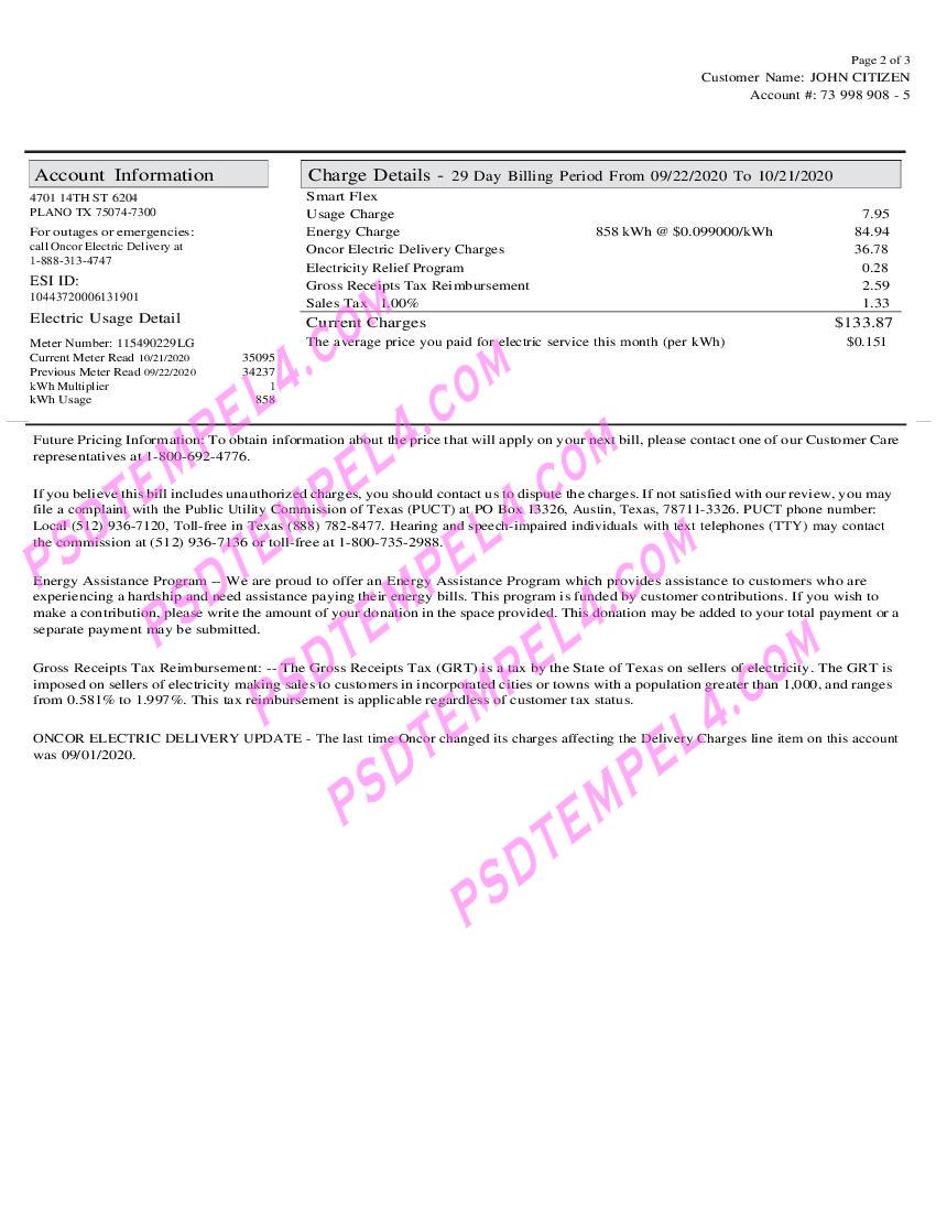 USA Texas Cirro Energy utility bill