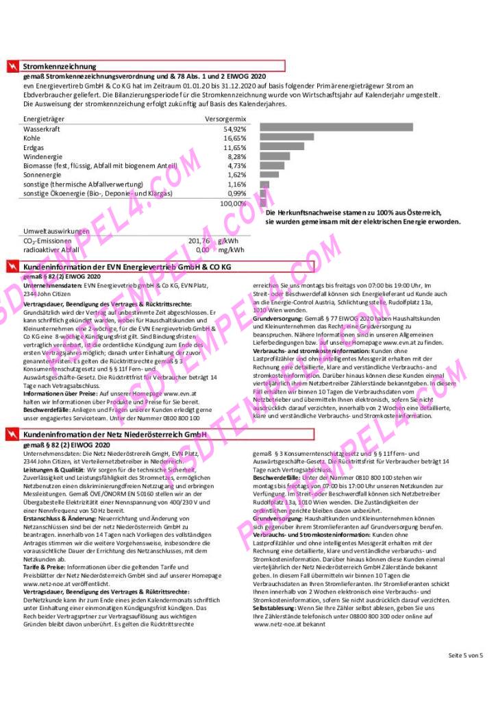 Austria evn electricity utility bill 5 pages