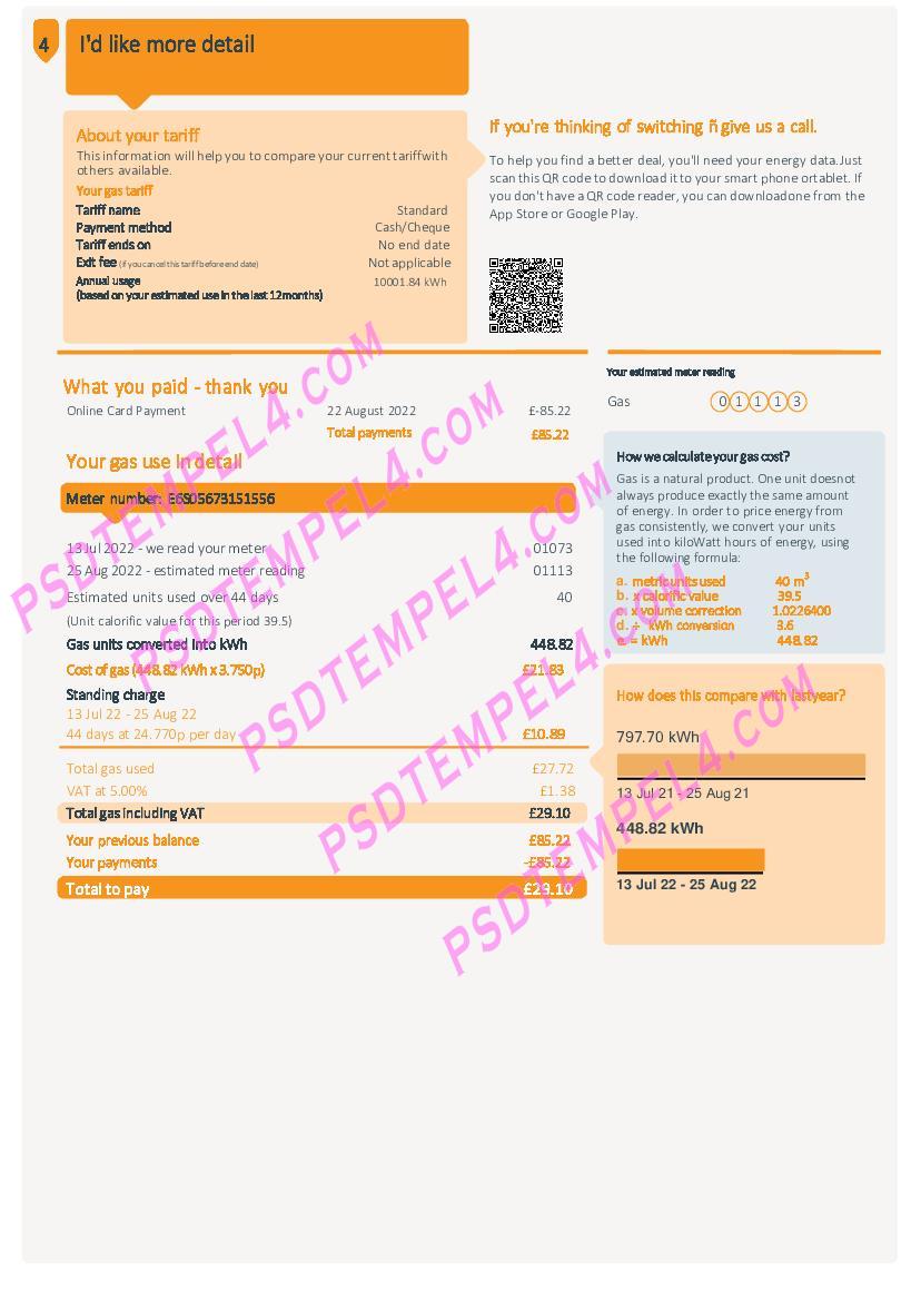 UK United Kingdom British gas 4 pages utility bill - Image 3