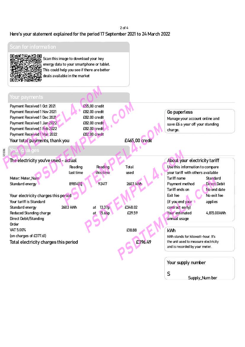 UK United Kingdom SSE Energy 4 pages utility bill - Image 2