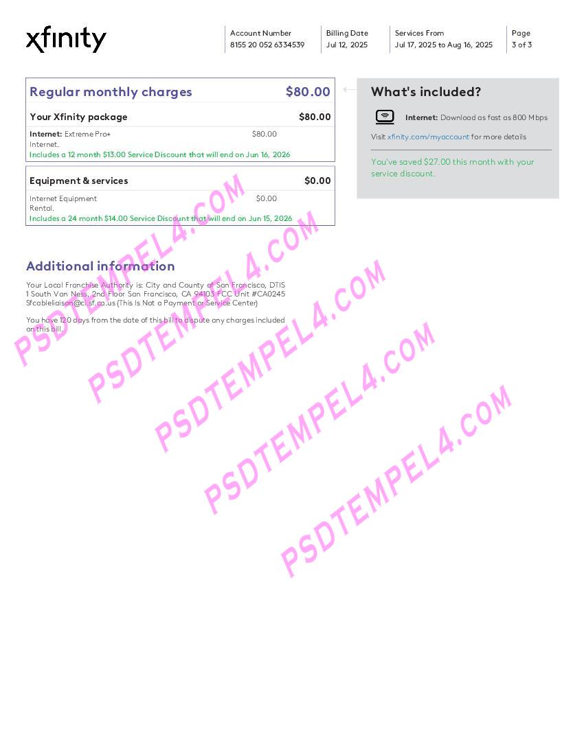 USA 1xFinity New Utility Bill 3pages - Image 3