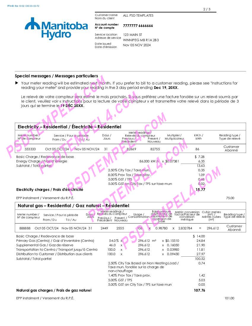 USA Manitoba Hydro Utility Bill