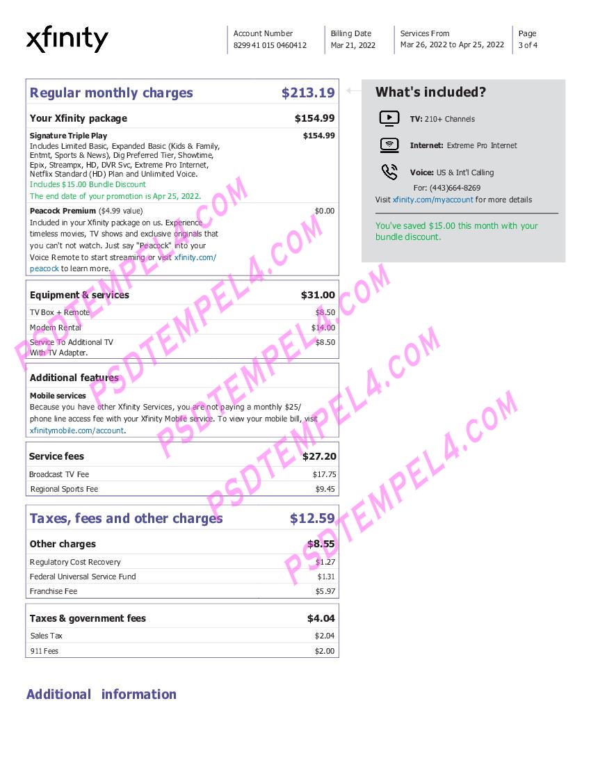 USA Philadelphia Xfinity 4 pages utility bill