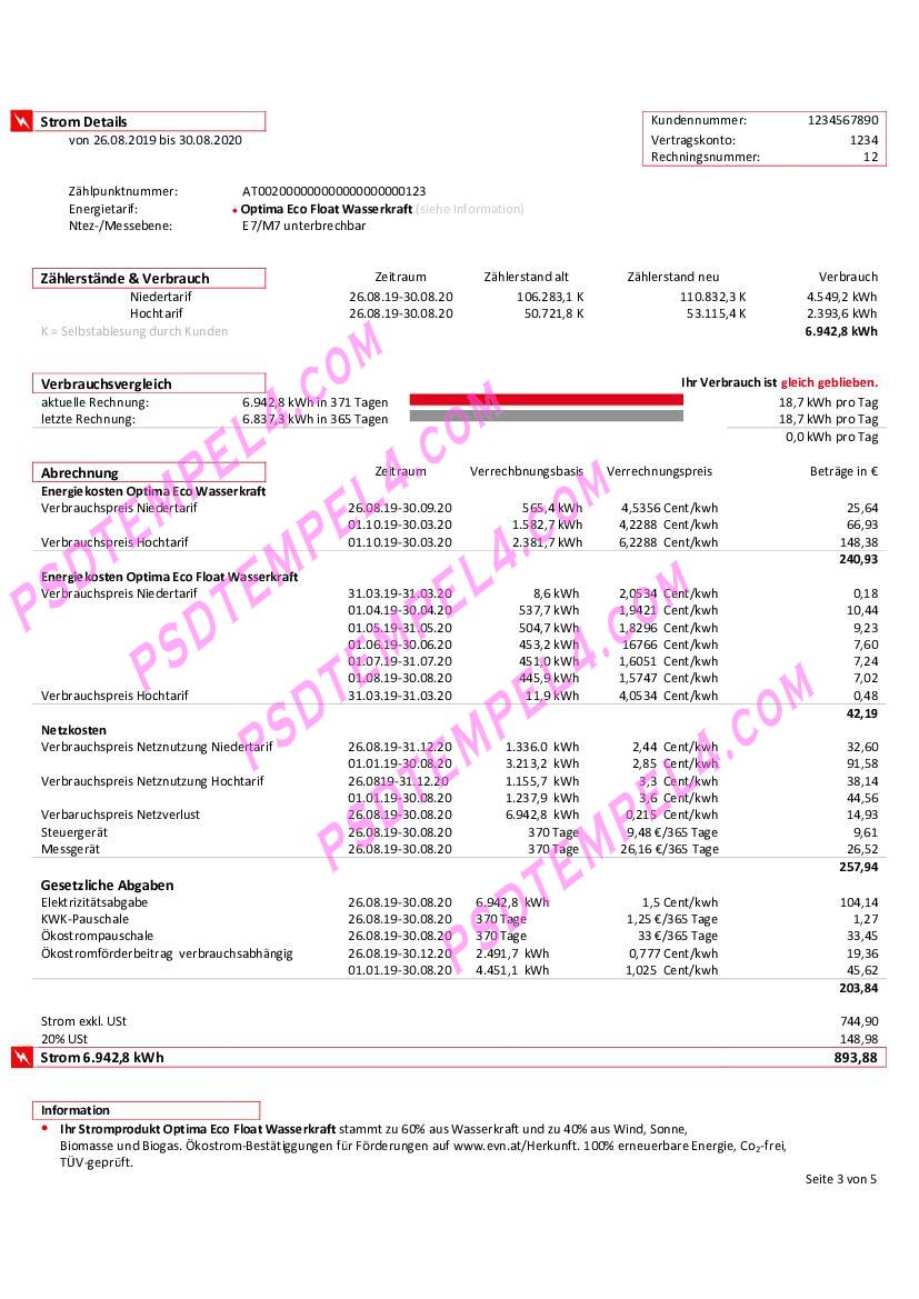 Austria evn electricity utility bill 5 pages