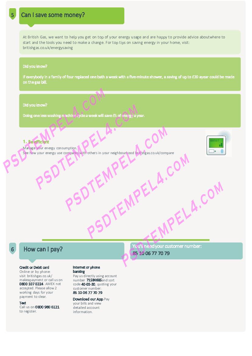 UK United Kingdom British gas 4 pages utility bill - Image 2