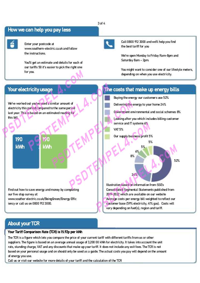 UK United Kingdom SSE Energy 4 pages utility bill - Image 3