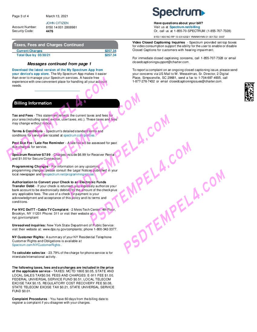 USA Spectrum utility bill 4 pages