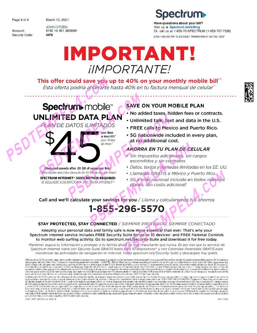 USA Spectrum utility bill 4 pages