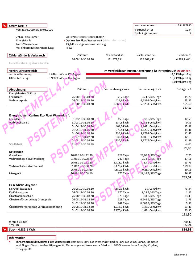 Austria evn electricity utility bill 5 pages
