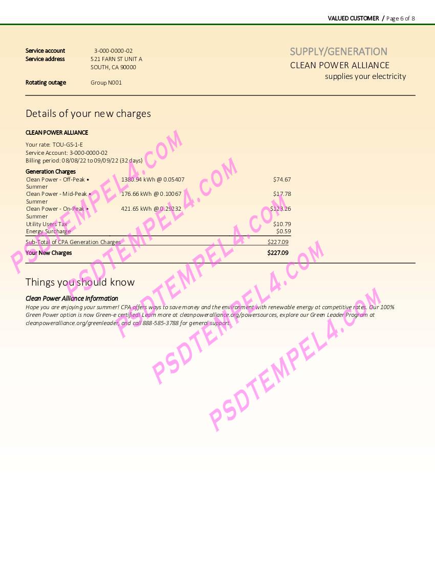 USA Southern California Edison 8 pages utility bill