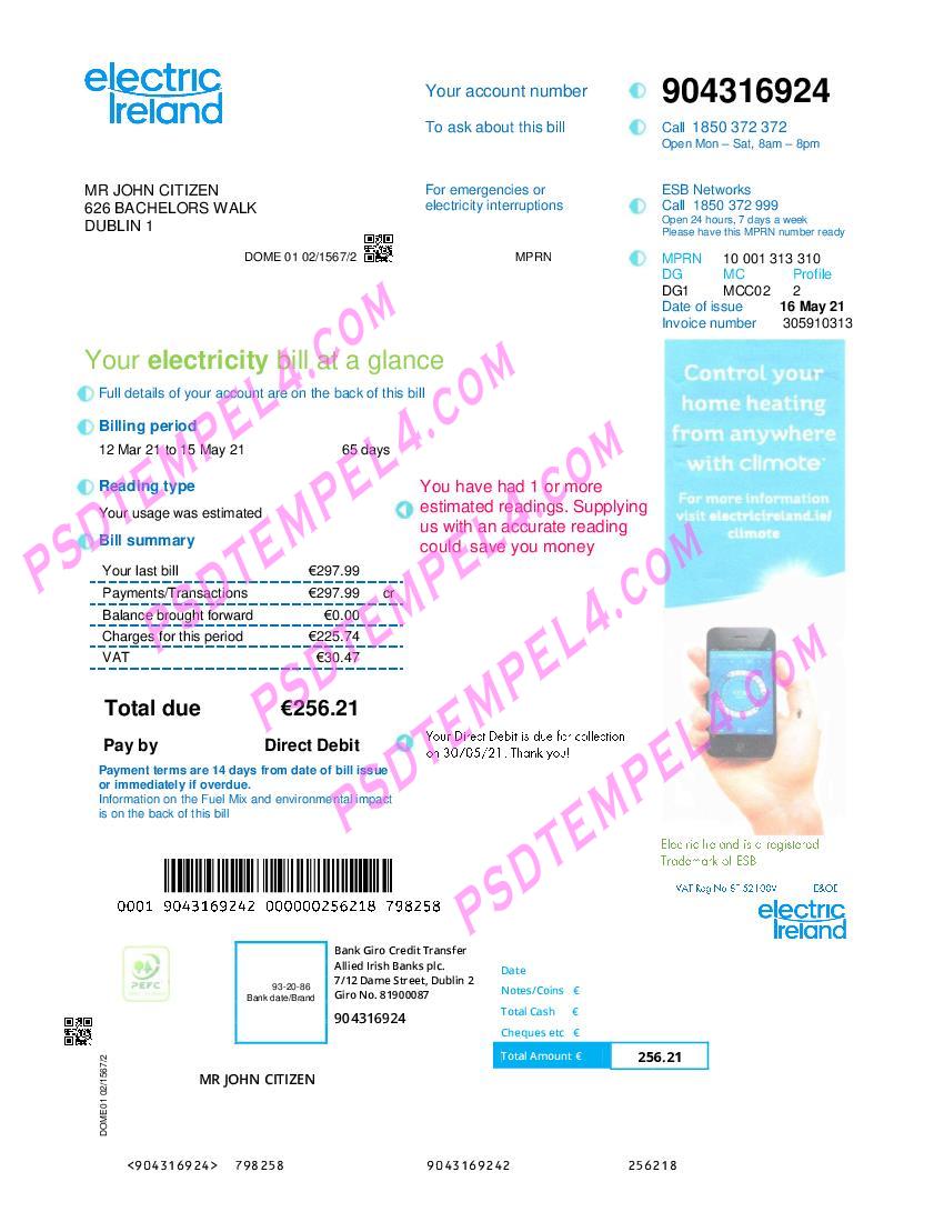 Ireland Electric Ireland utility bill