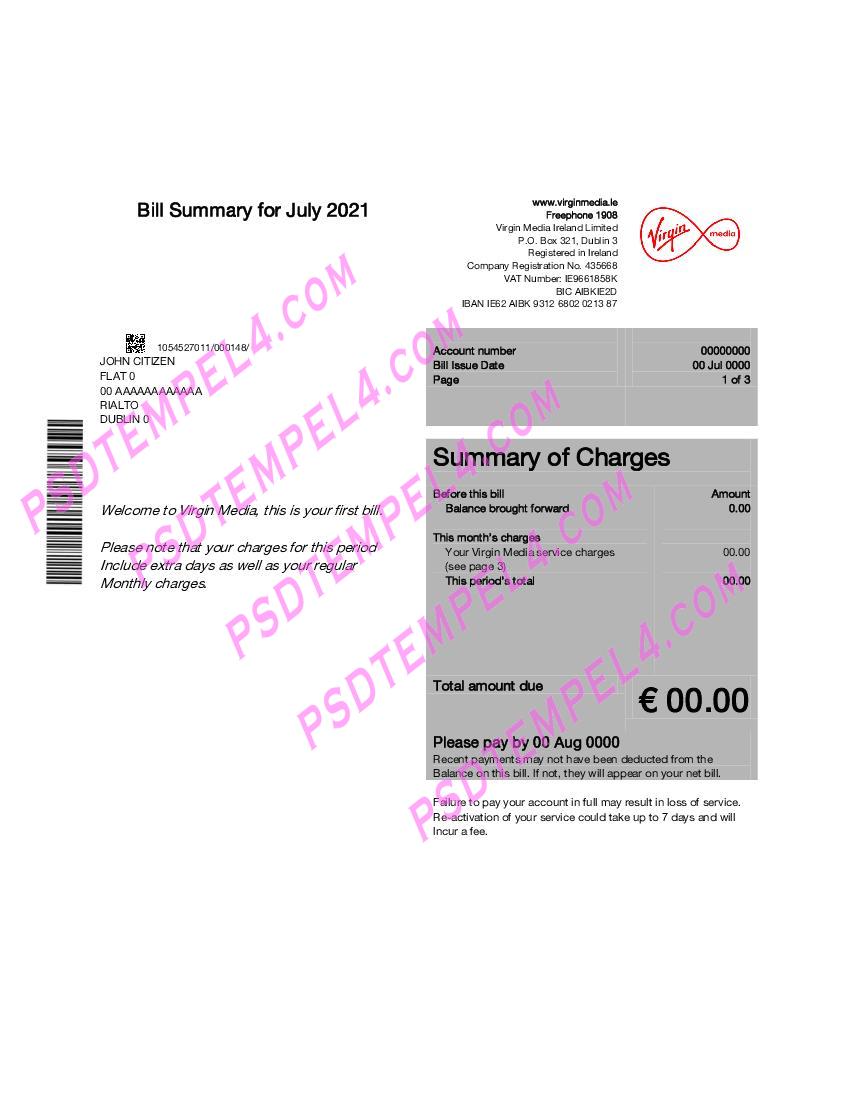Ireland Virgin media version 1 utility bill