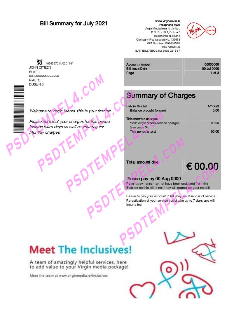 Ireland Virgin media version 2 utility bill