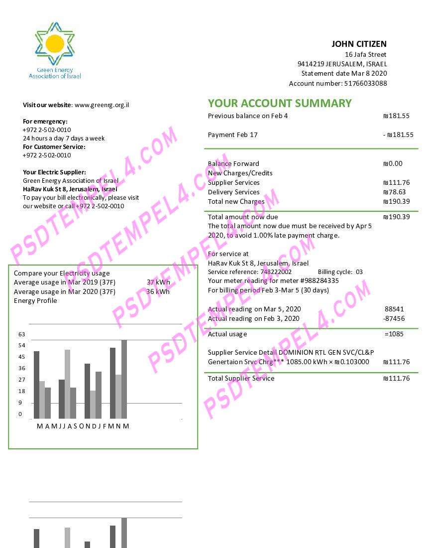 Israel Green Energy Association of Israe utility bill