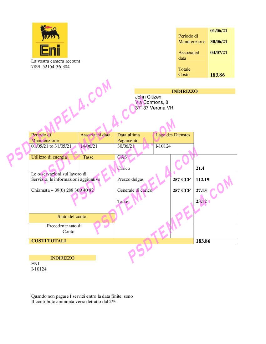 Italy Eni Gas utility bill