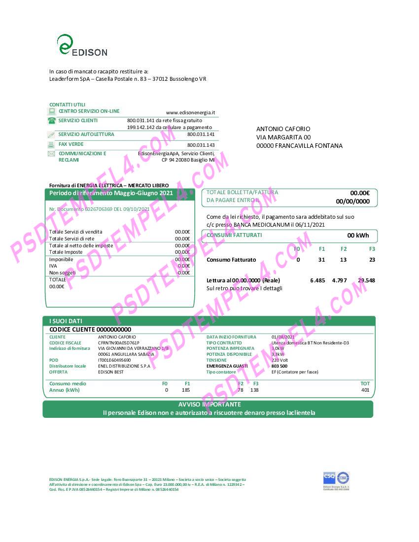 Italy edison utility bill