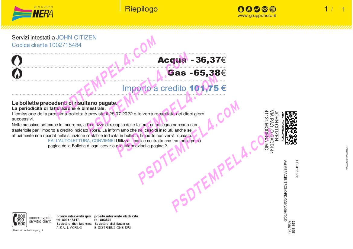 Italy gruppo hera utility bill