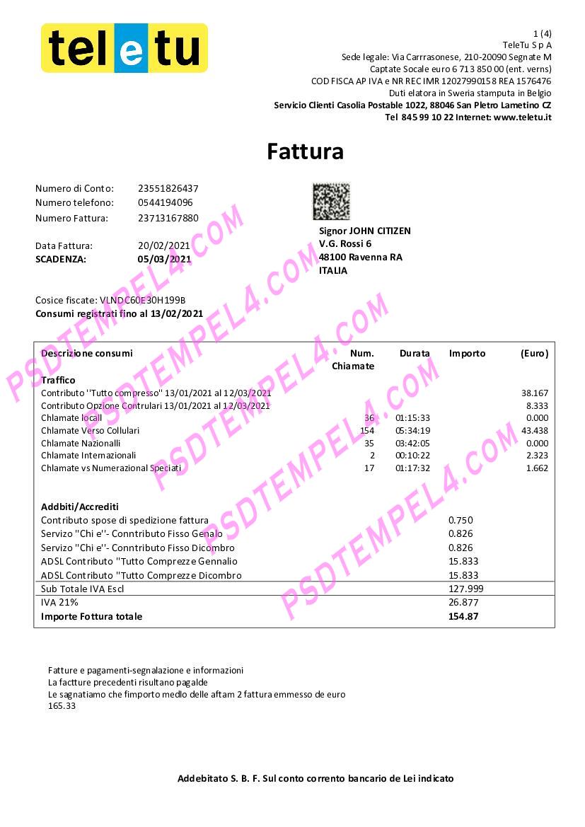 Italy teletu utility bill