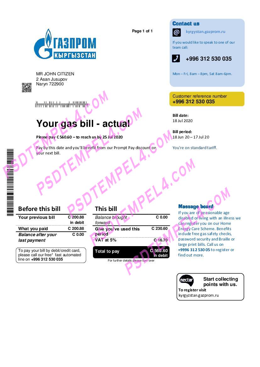 Kyrgyzstan Gazprom utility bill