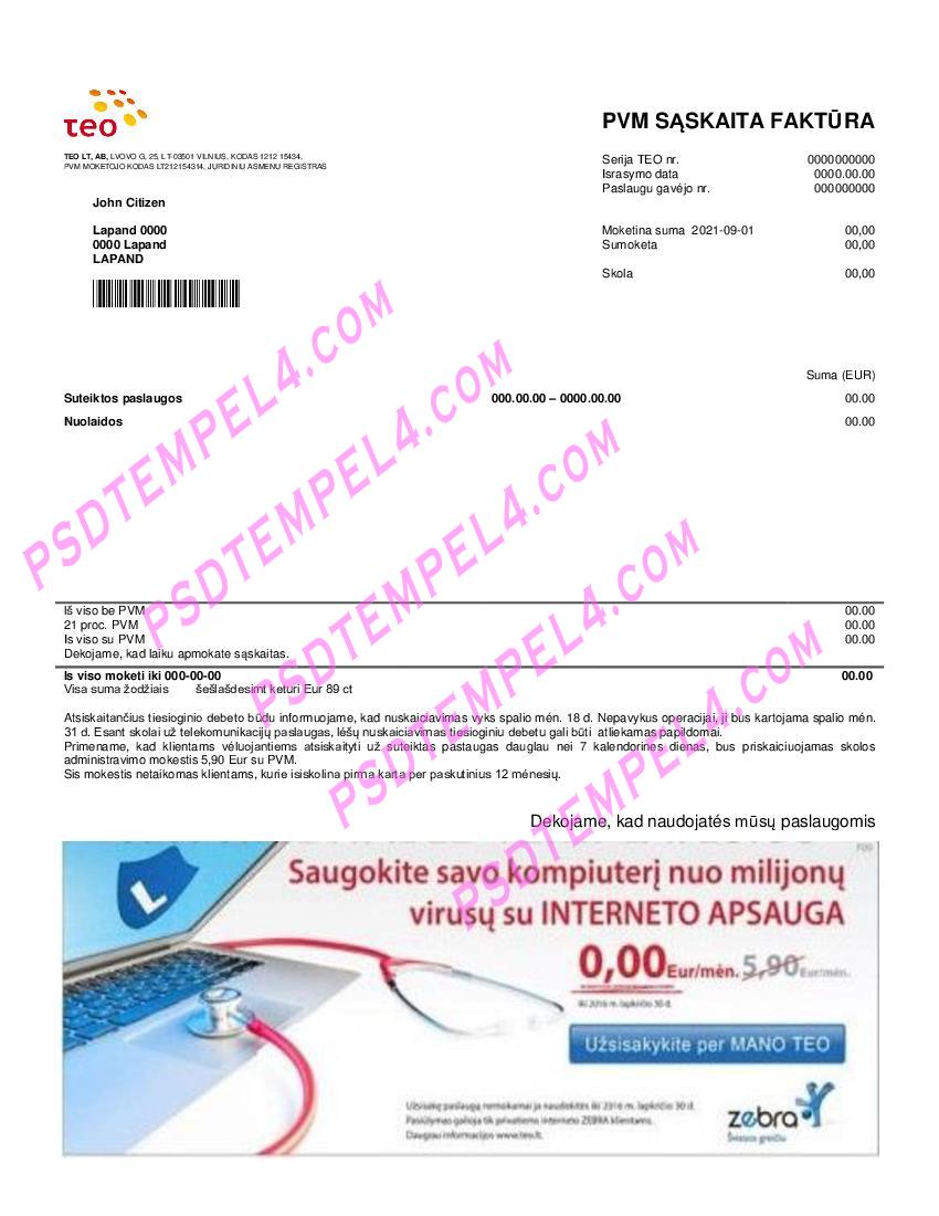 Lithuania Teo utility bill
