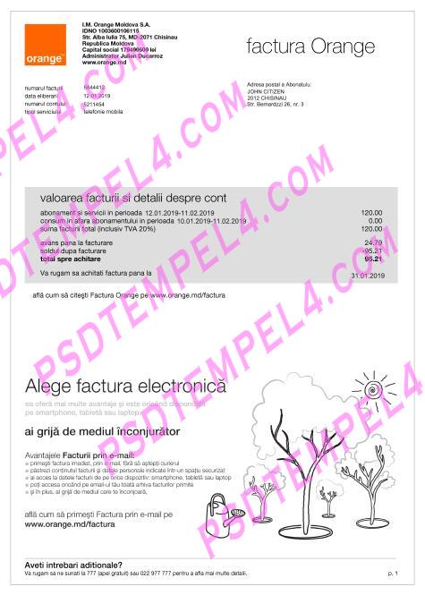 Moldova orange factura PSD utility bill