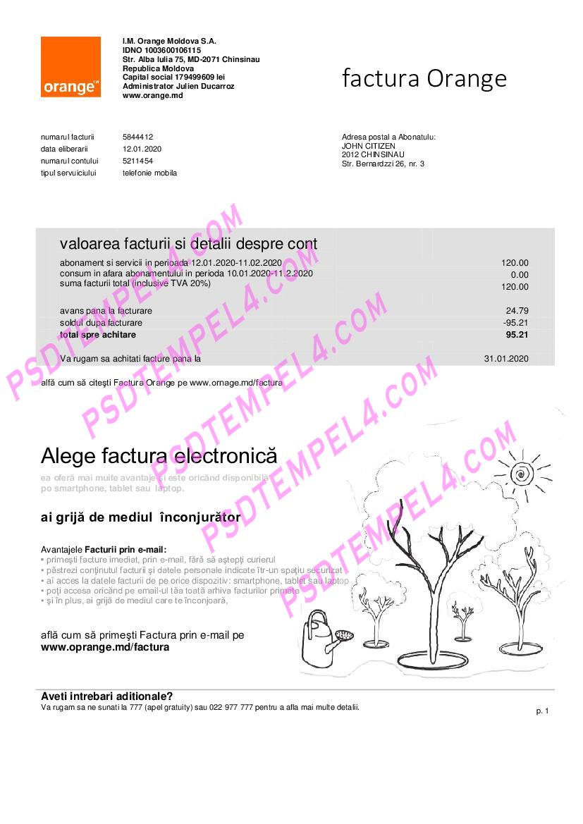 Moldova orange factura utility bill