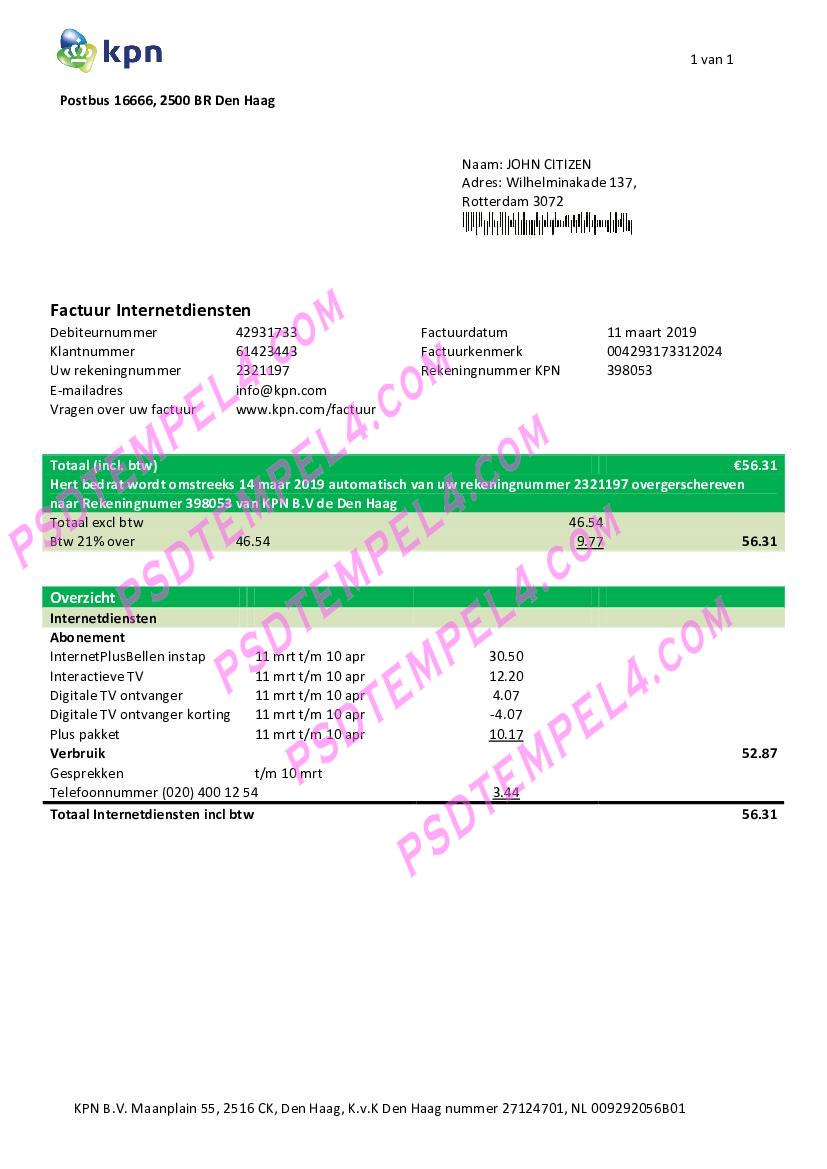 Netherlands kpn utility bill