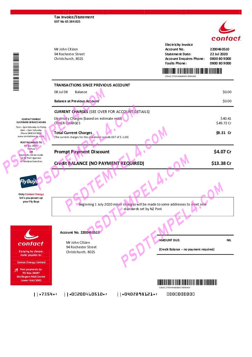 New zealand contact energy utility bill