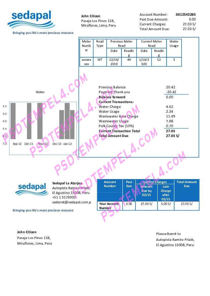 Peru sedapal la atarjea water utility bill