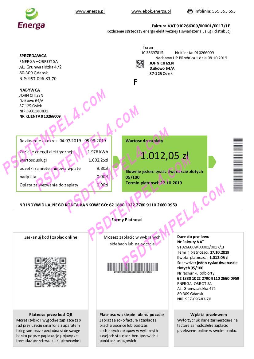 Poland Energa utility bill