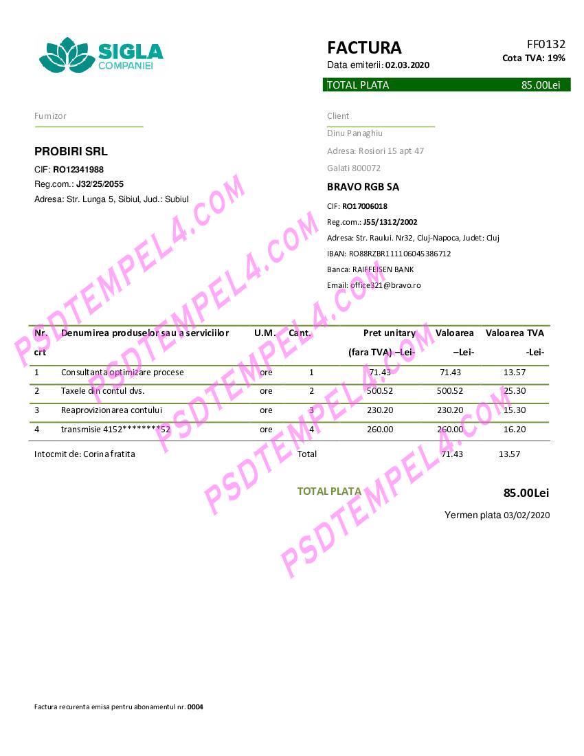 Romania SIGLA COMPANIEI utility bill
