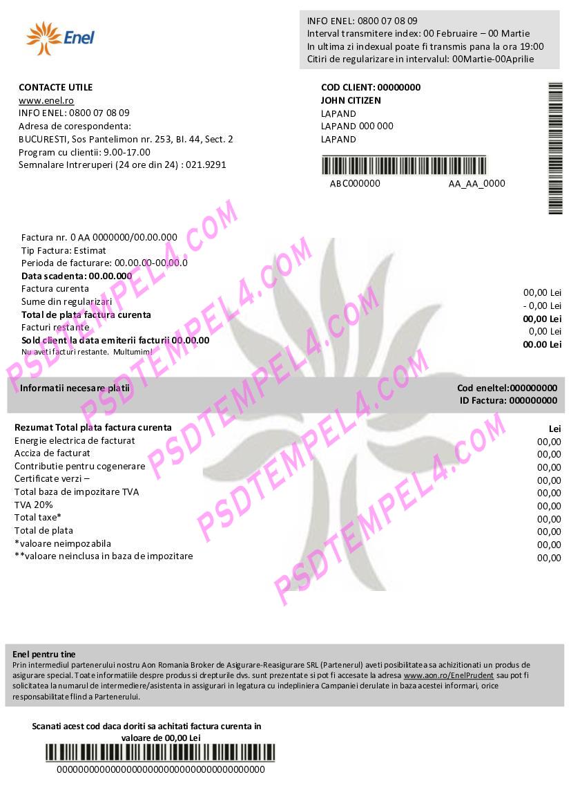 Romania enel electricity utility bill