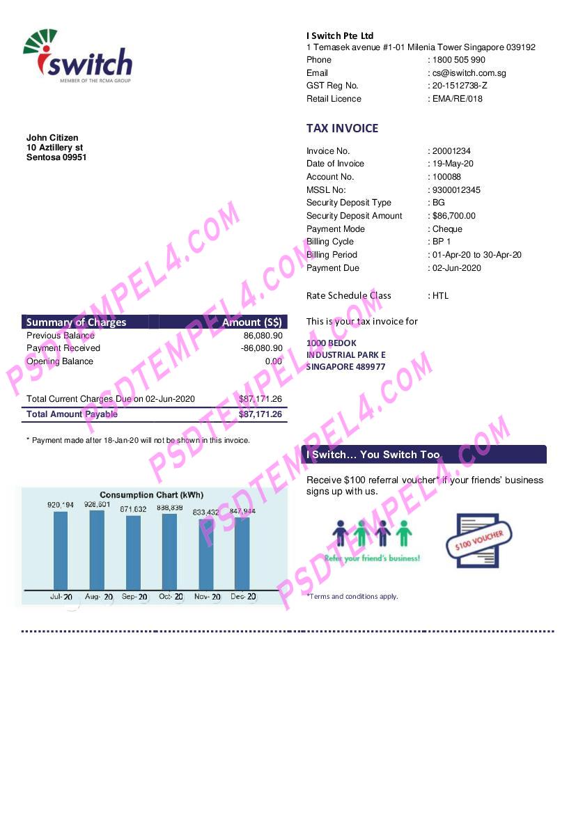 Singapore I Switch electricity utility bill