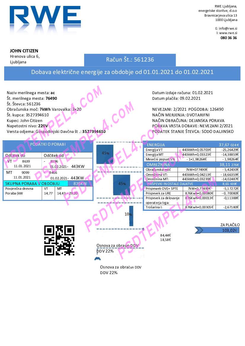 Slovenia RWE electricity utility bill