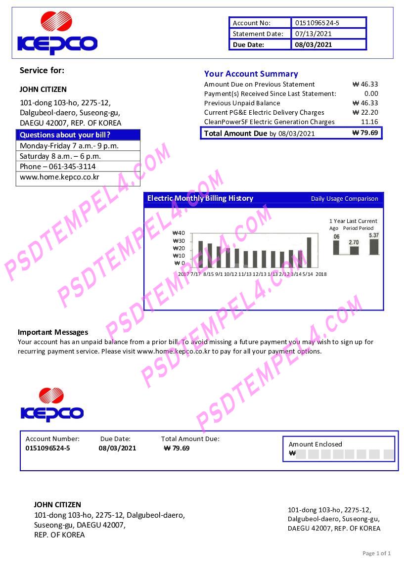 South Korea Korea Electric Power Corporation electricity utility bill