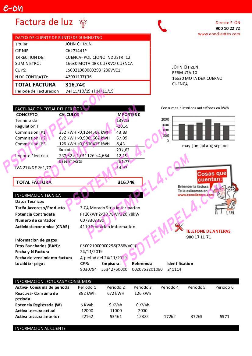 Spain E utility bill.ON electricity